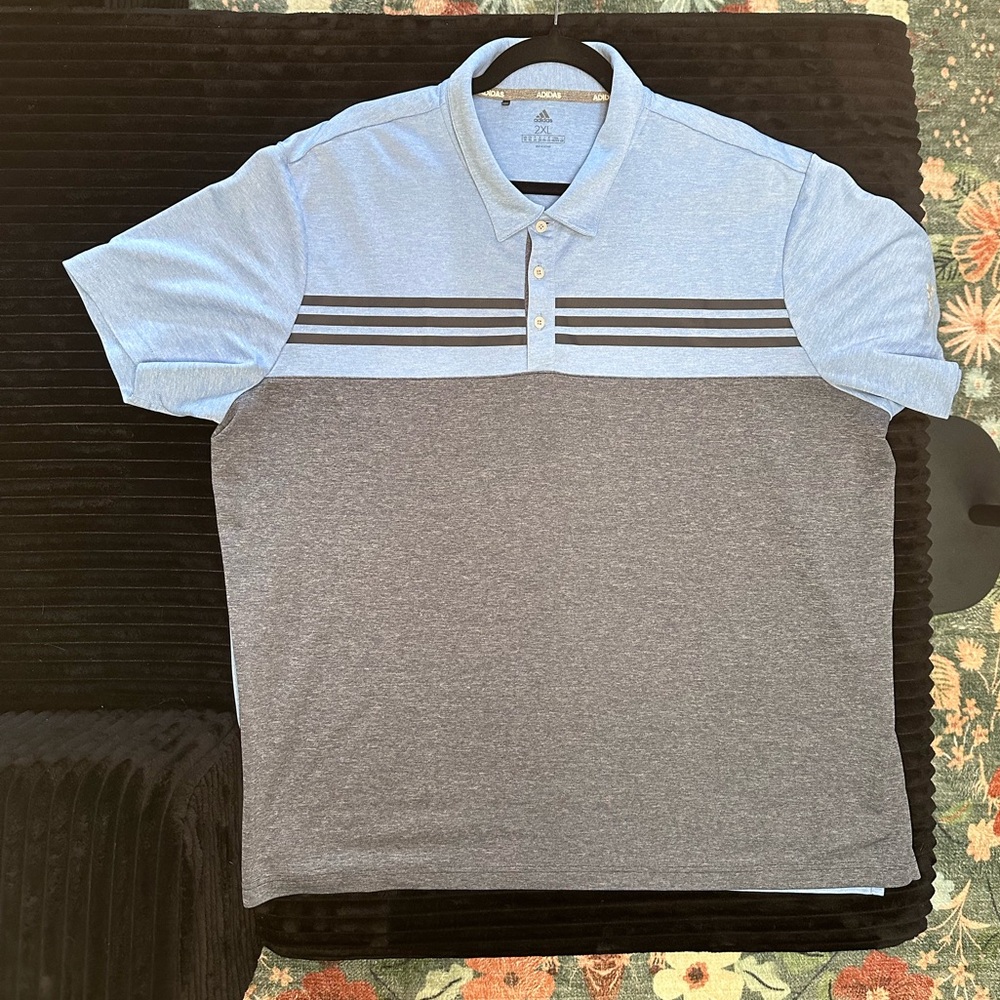 Adidas Men's Light Blue and Dark Gray Polo